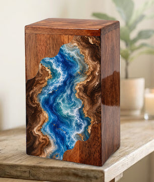 Ocean Wooden Cremation Urn – Wooden Urn for Human Ashes