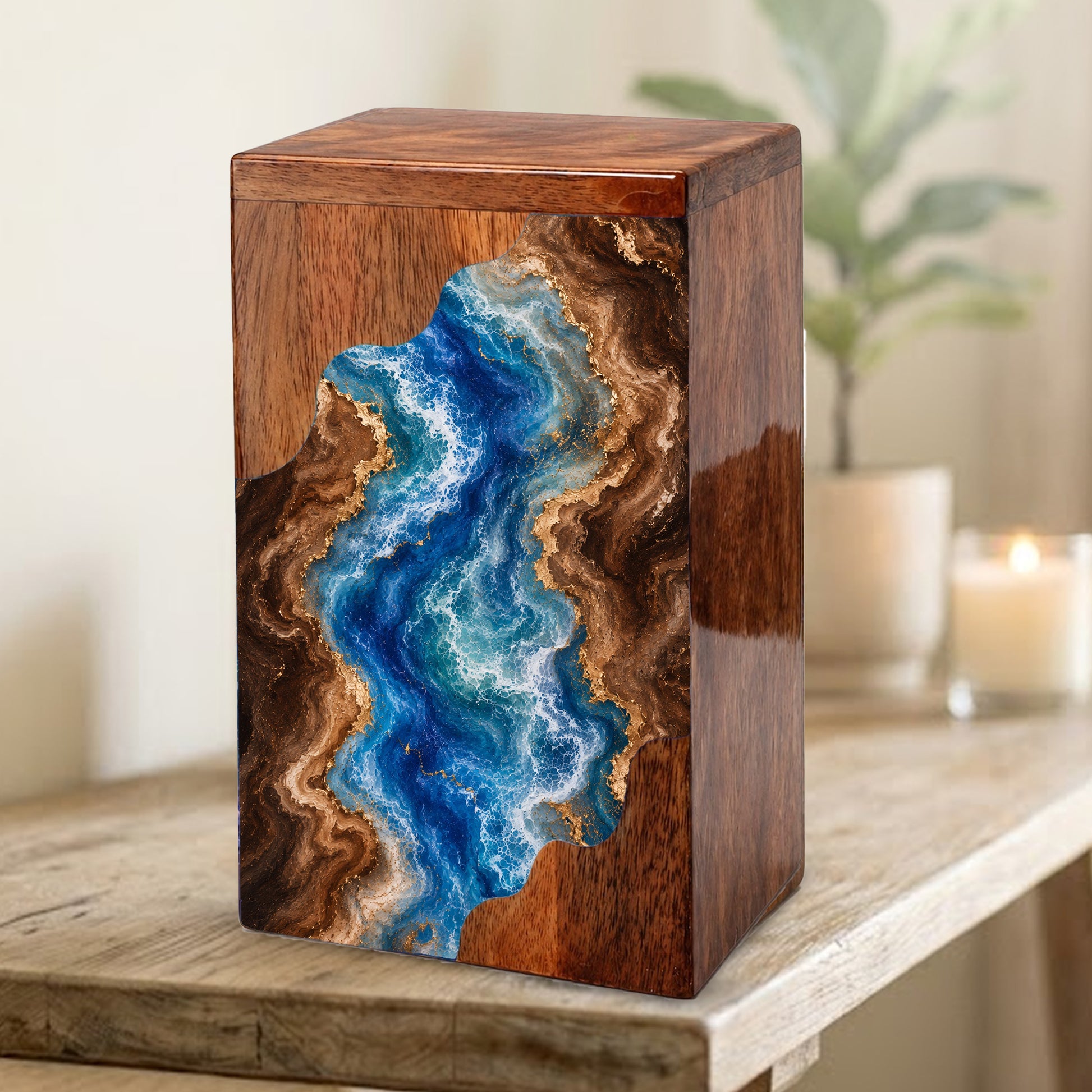 Ocean Wooden Cremation Urn – Wooden Urn for Human Ashes
