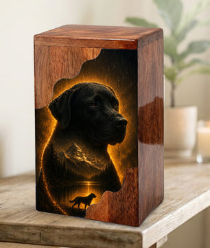 Black Labrador Wooden Cremation Urn for Human Ashes | Personalized Dog Memorial Urn