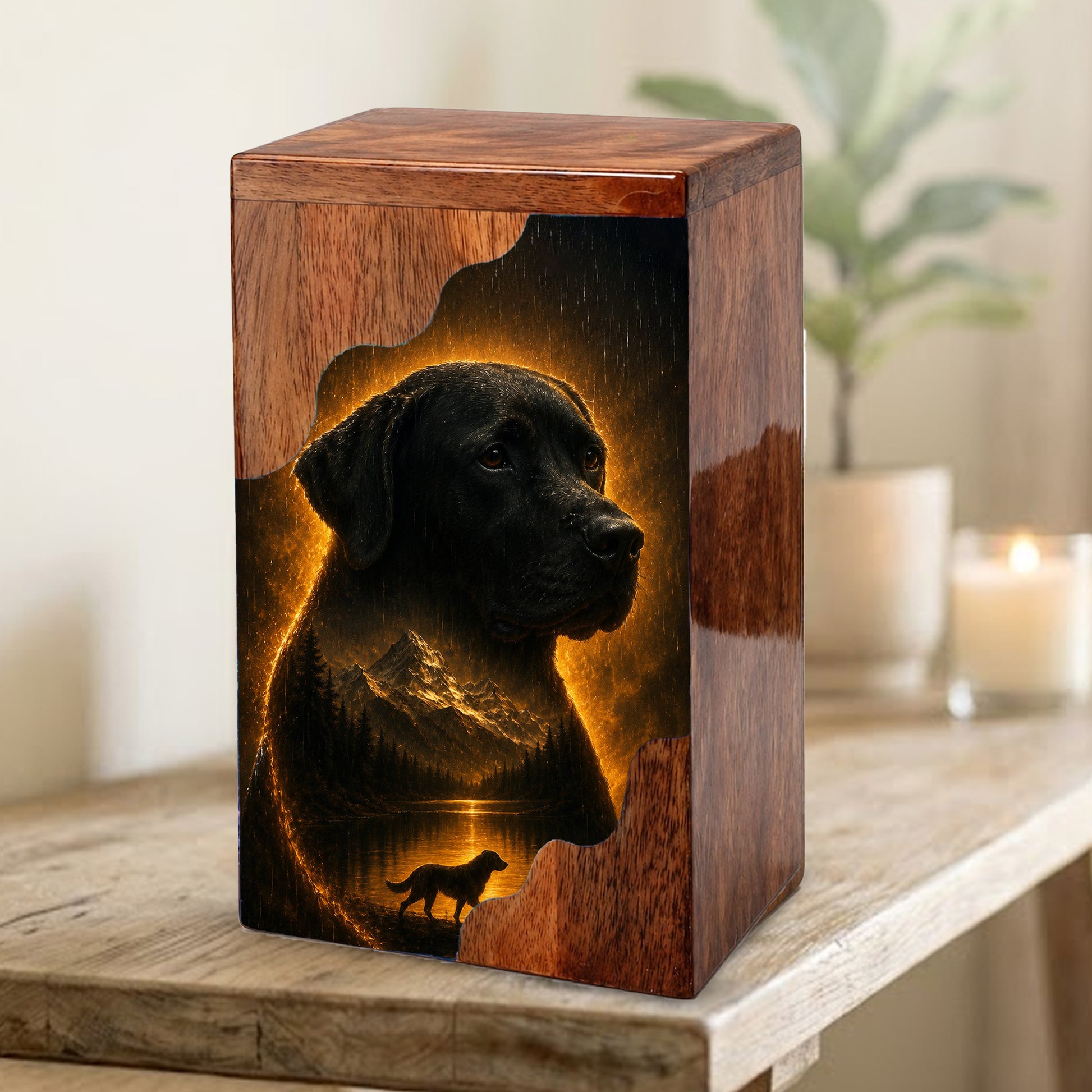 Black Labrador Wooden Cremation Urn for Human Ashes | Personalized Dog Memorial Urn