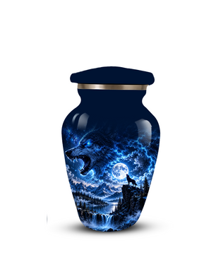 Personalized Adult Cremation Urn for Ashes, Blue Lightning Wolf Memorial Urn, Custom Wolf Howling at Moon Urn
