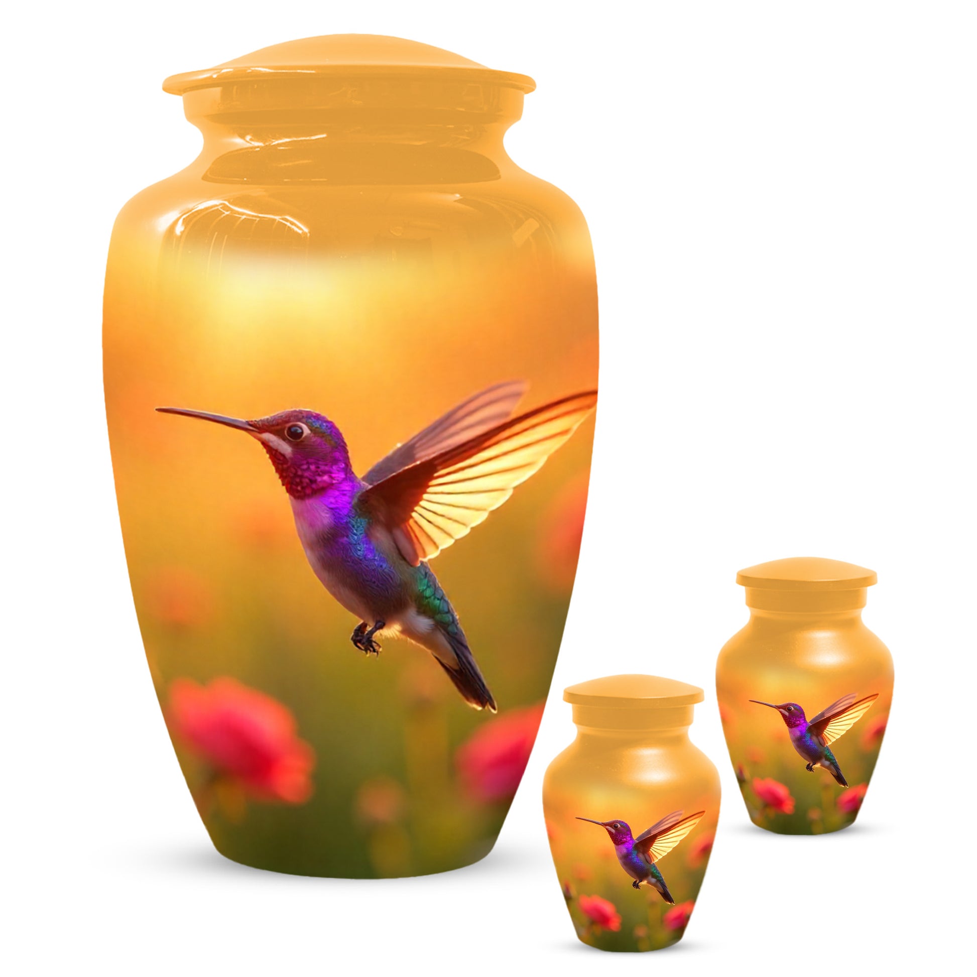 Golden Hummingbird Sunset Adult Urn for Human Ashes | Elegant Adult Cremation Urn