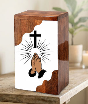 Cross Wooden Cremation Urn – Prayer Cross Memorial Wooden Urn for Human Ashes