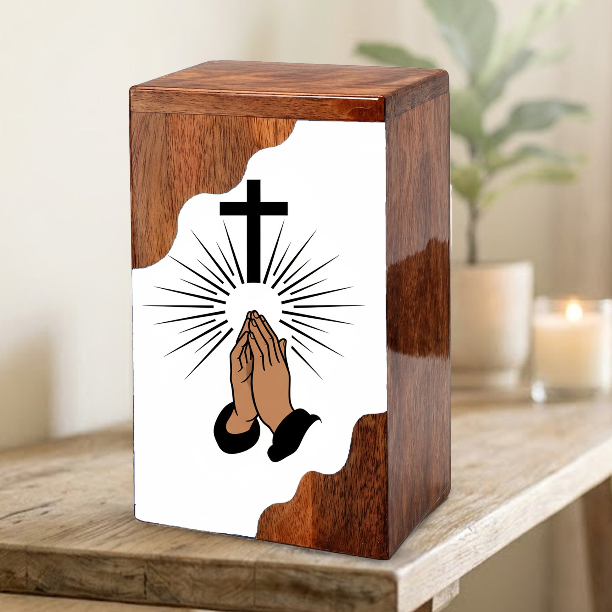 Cross Wooden Cremation Urn – Prayer Cross Memorial Wooden Urn for Human Ashes