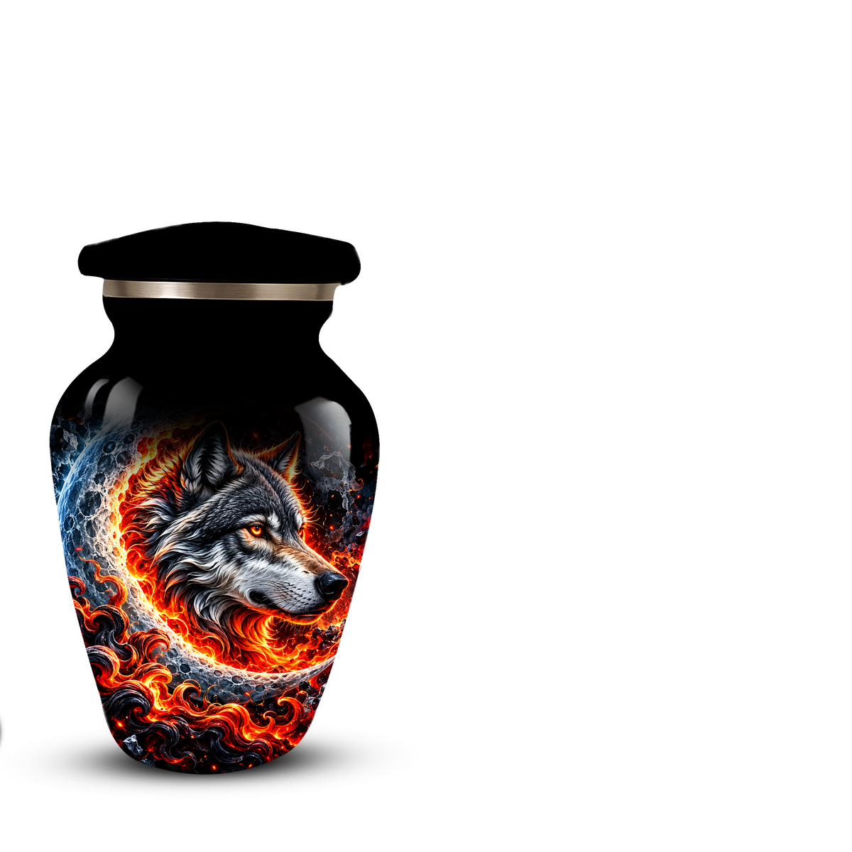 Personalized Wolf Cremation Urn for Ashes, Fiery Wolf Adult Memorial Urn,  Custom Adult Urn