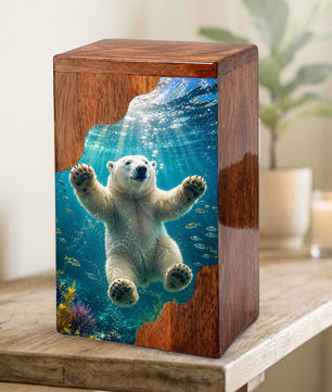 Polar Bear Wooden Cremation Urn – Ocean Memorial Urn for Human Ashes