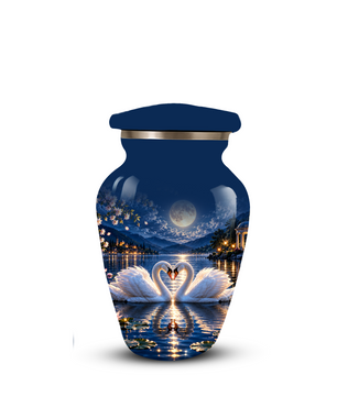 Personalized Adult Cremation Urn for Ashes, Two Swans Under the Full Moon Memorial Urn
