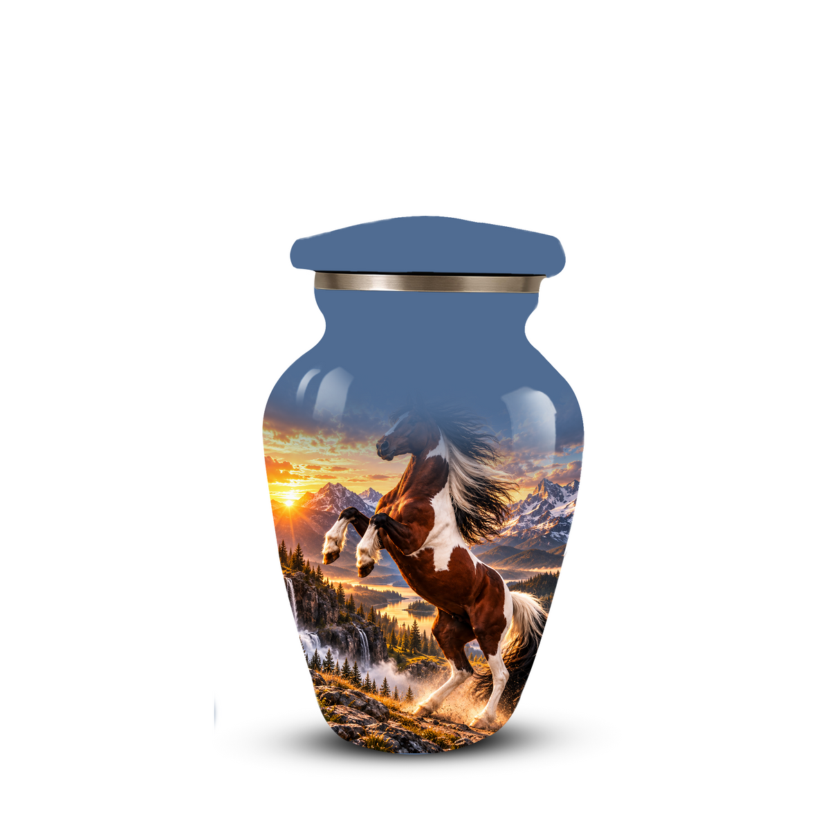 Horse Cremation Urn for Ashes, Rearing Horse Sunset Design, Custom Horse Lover Pet Memorial Urn
