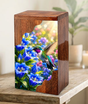 Hummingbird Wooden Cremation Urn for Mom | Personalized Urn for Human Ashes