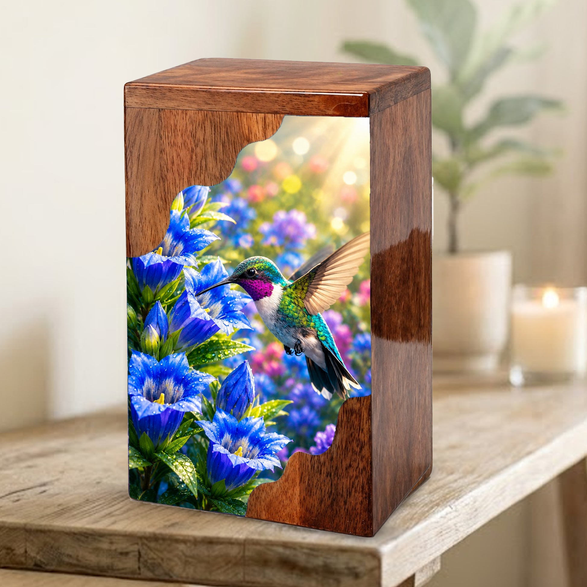 Hummingbird Wooden Cremation Urn for Mom | Personalized Urn for Human Ashes