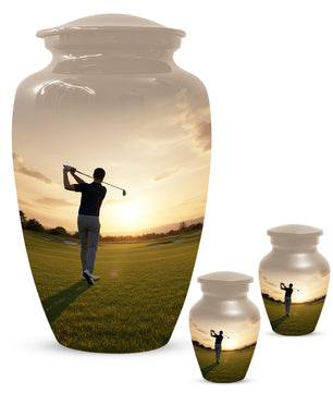 Golf Sunset Adult Urn for Human Ashes | Personalized Golf Cremation Ursn for Men & Dad