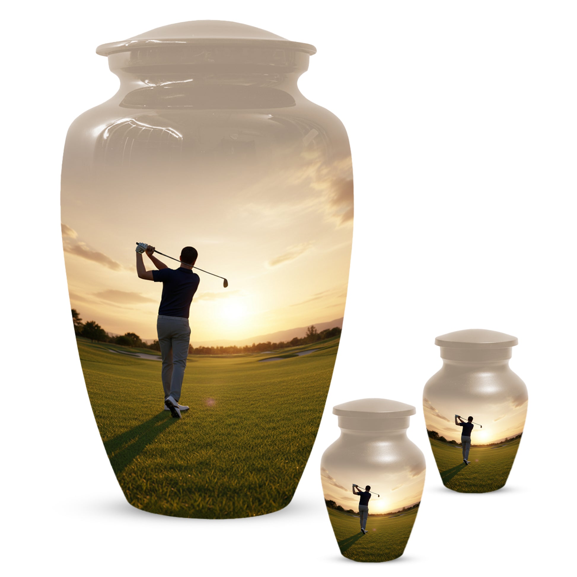 Golf Sunset Adult Urn for Human Ashes | Personalized Golf Cremation Ursn for Men & Dad