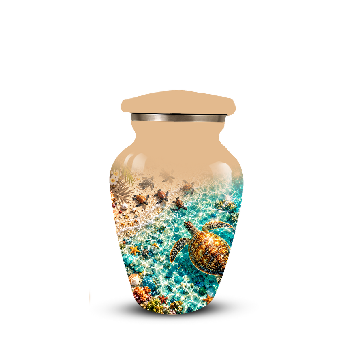 Personalized Sea Turtle Memorial Urn, Aluminum Ocean Beach Urn for Human Ashes