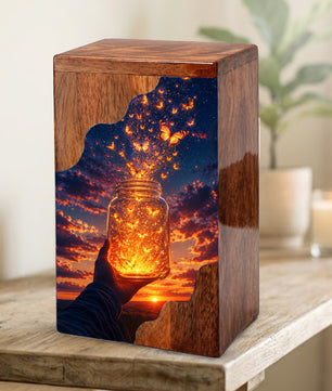Butterfly Release Wooden Cremation Urn – Sunset Memorial Urn for Human Ashes