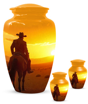 Cowboy Sunset Urn for Adult Ashes | Western Cowboy Cremation Urn for Dad