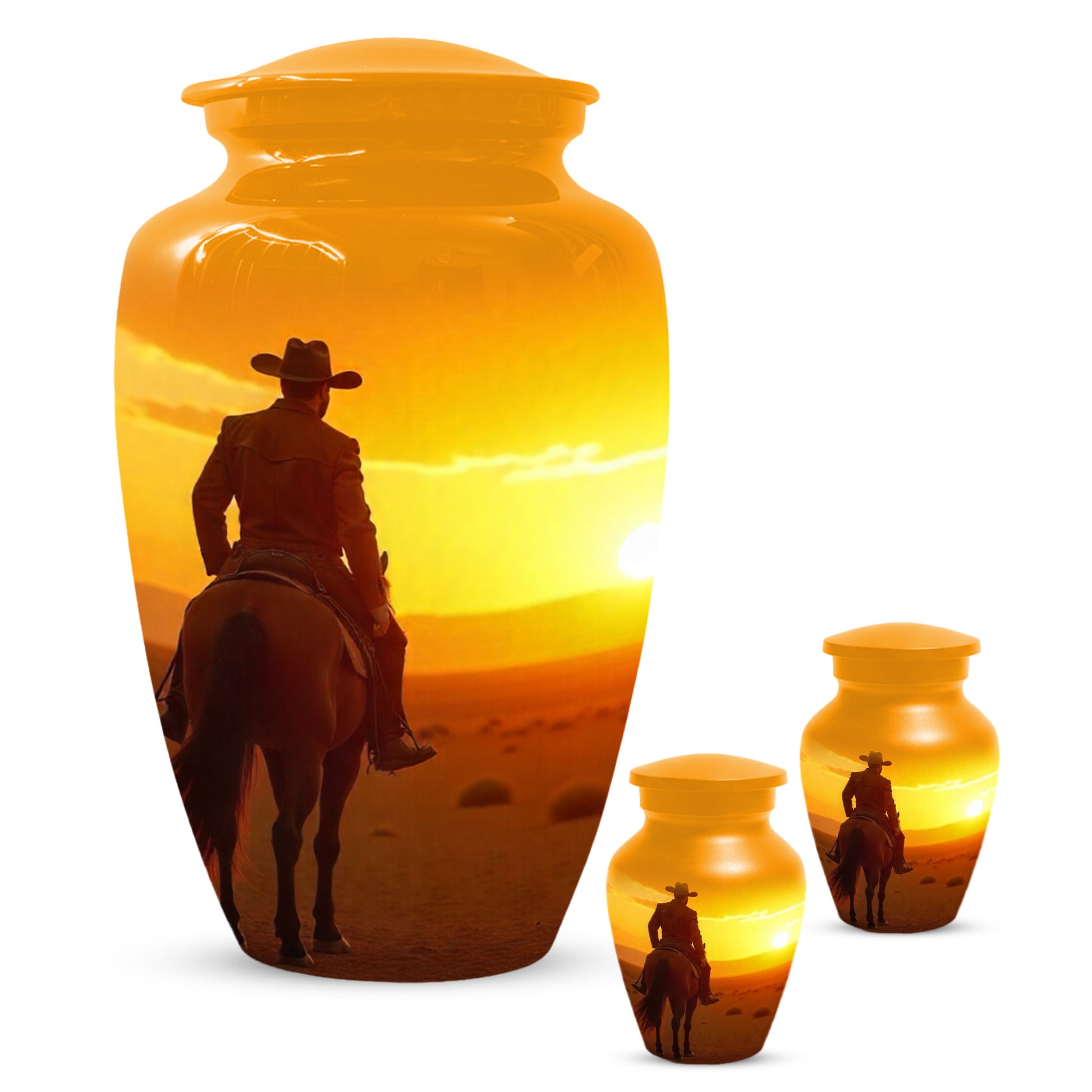 Cowboy Sunset Urn for Adult Ashes | Western Cowboy Cremation Urn for Dad