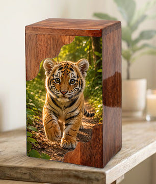 Tiger Wooden Cremation Urn – Strength & Courage Memorial Urn for Human Ashes