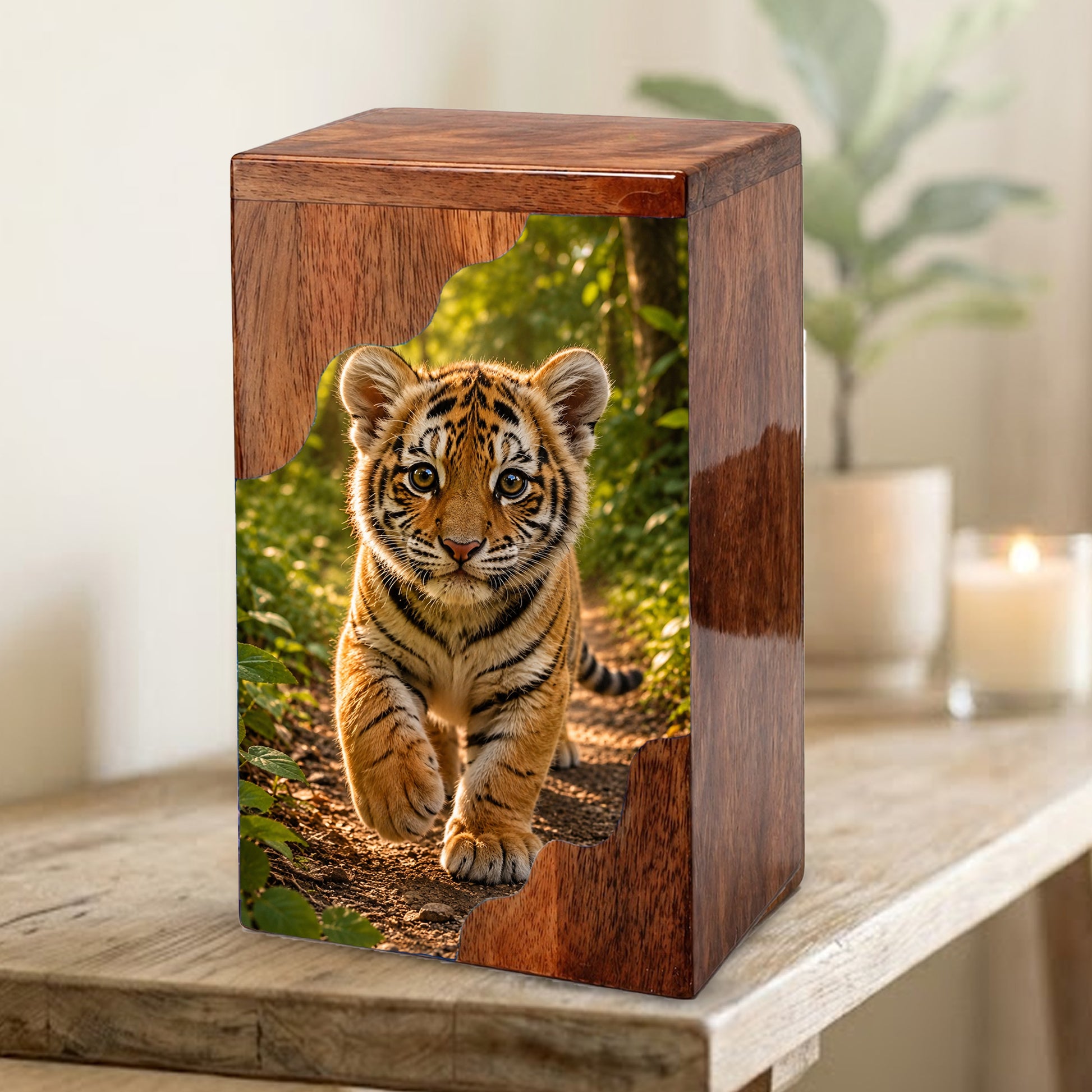 Tiger Wooden Cremation Urn – Strength & Courage Memorial Urn for Human Ashes