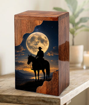 Cowboy Wooden Cremation Urn for Human Ashes