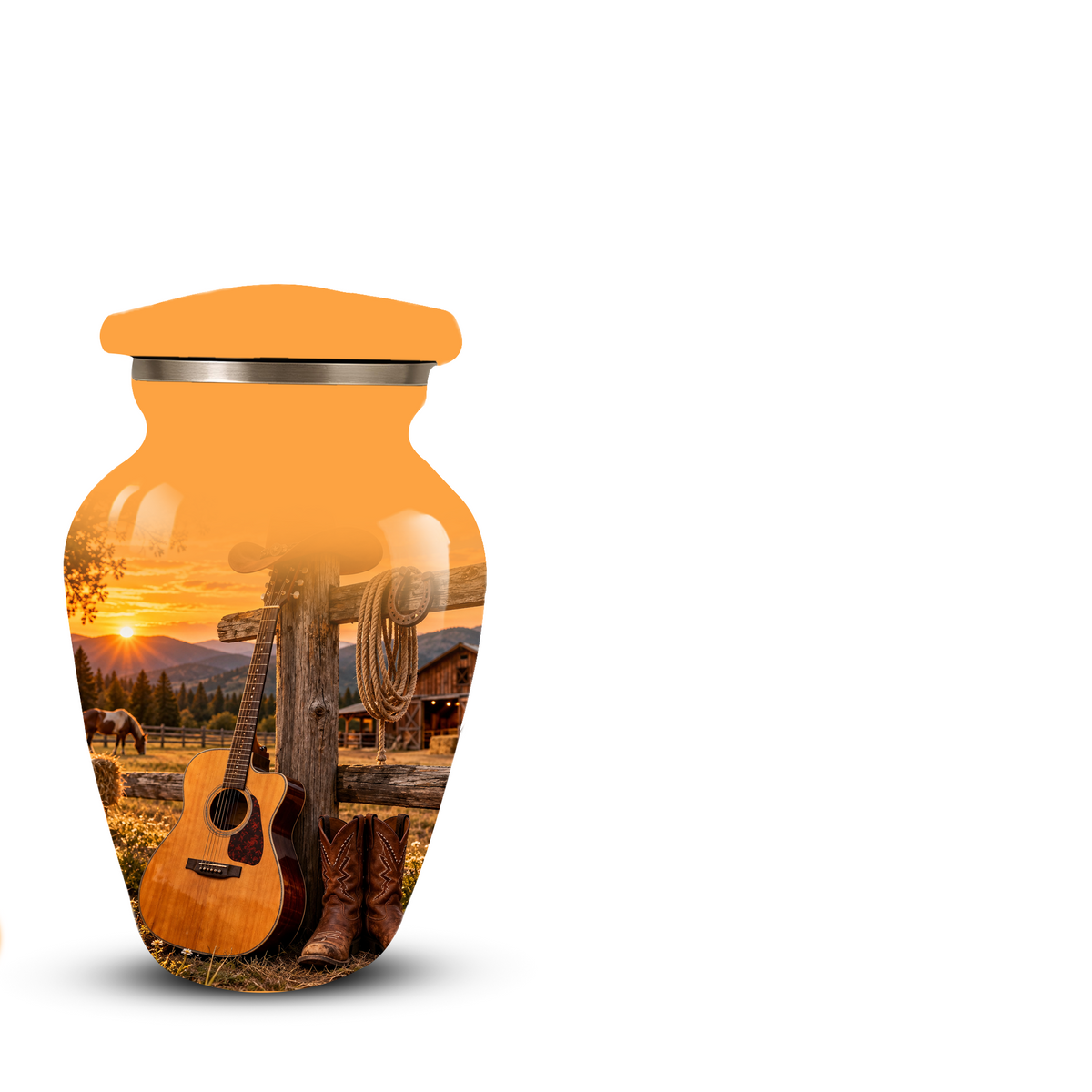 Personalized Cowboy Cremation Urn for Ashes, Country Music Guitar Design, Custom Adult Urn