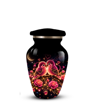 Love Birds Cremation Urn for Adult Ashes, Romantic Pink Birds and Roses Memorial Urn