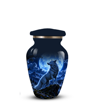 Personalized Adult Cremation Urn for Ashes, Custom Blue Wolf Moon Memorial Urn, Wildlife Cremation Urn