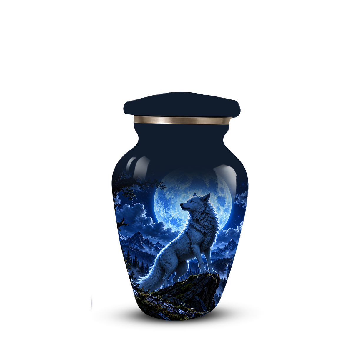 Personalized Adult Cremation Urn for Ashes, Custom Blue Wolf Moon Memorial Urn, Wildlife Cremation Urn