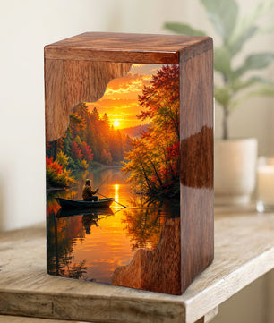 Fishing Wooden Cremation Urn – Gone Fishing Memorial Urn for Human Ashes