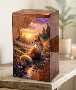 Wooden Cremation Urn for Human Ashes, Fox Memorial Urn