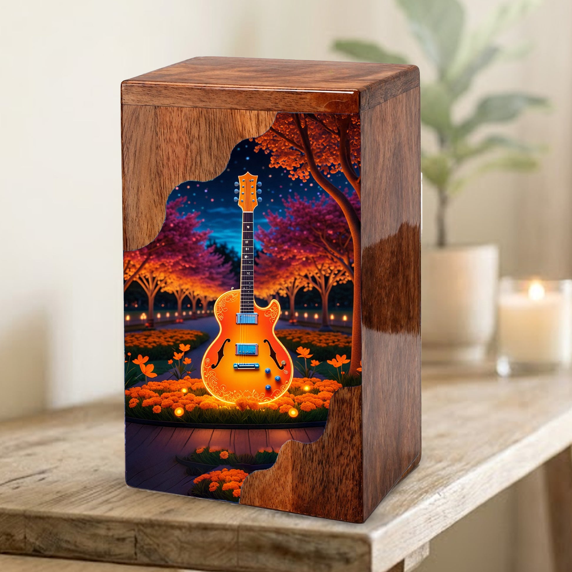 Guitar Wooden Cremation Urn – Custom Music Memorial Urn | Wooden Urn for Human Ashes