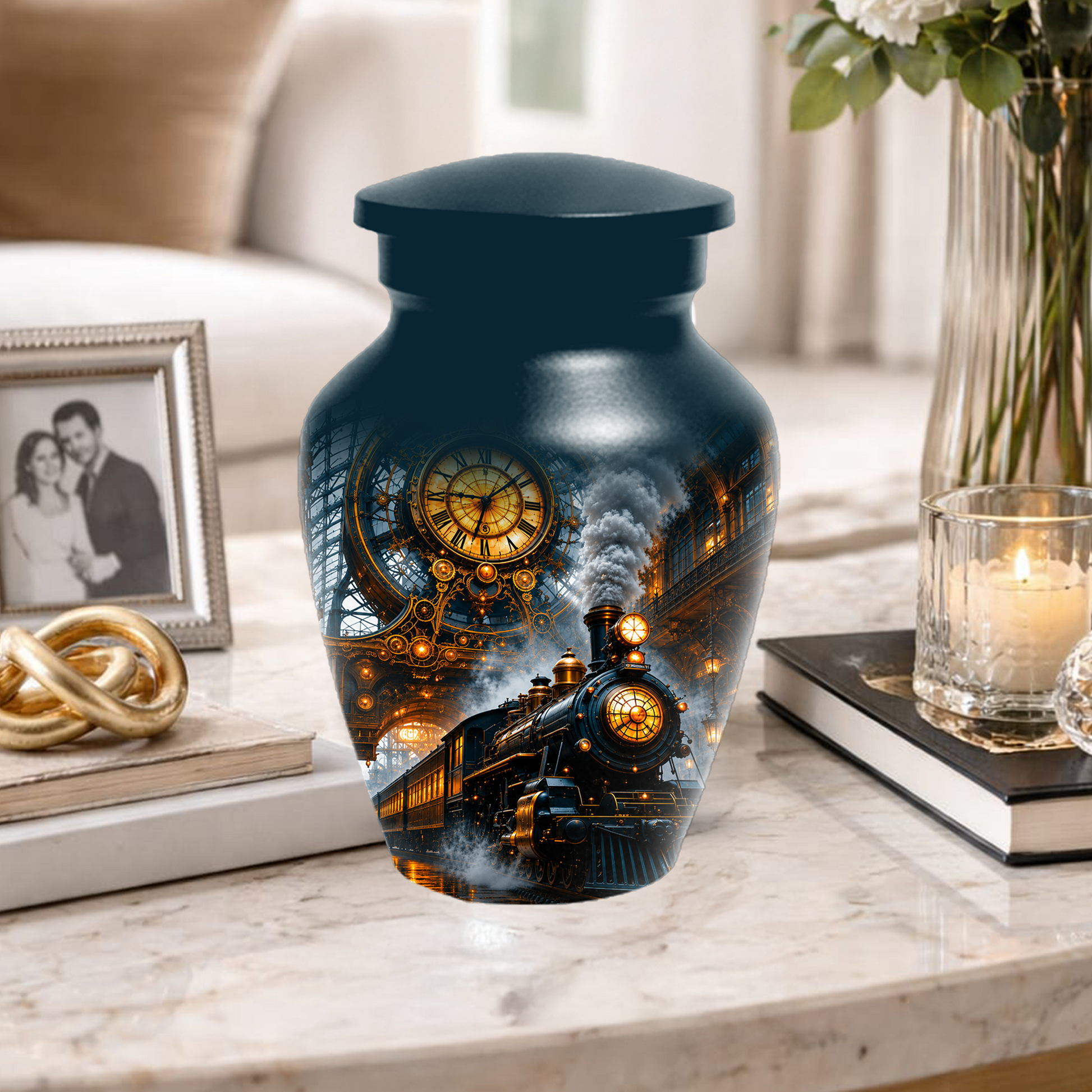 Train Cremation Urn for Men | Steam Locomotive Memorial Urn for Ashes Male