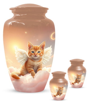 Angel Cat Urn for Ashes - Personalized Pet Memorial | Custom Metal Cremation Urn