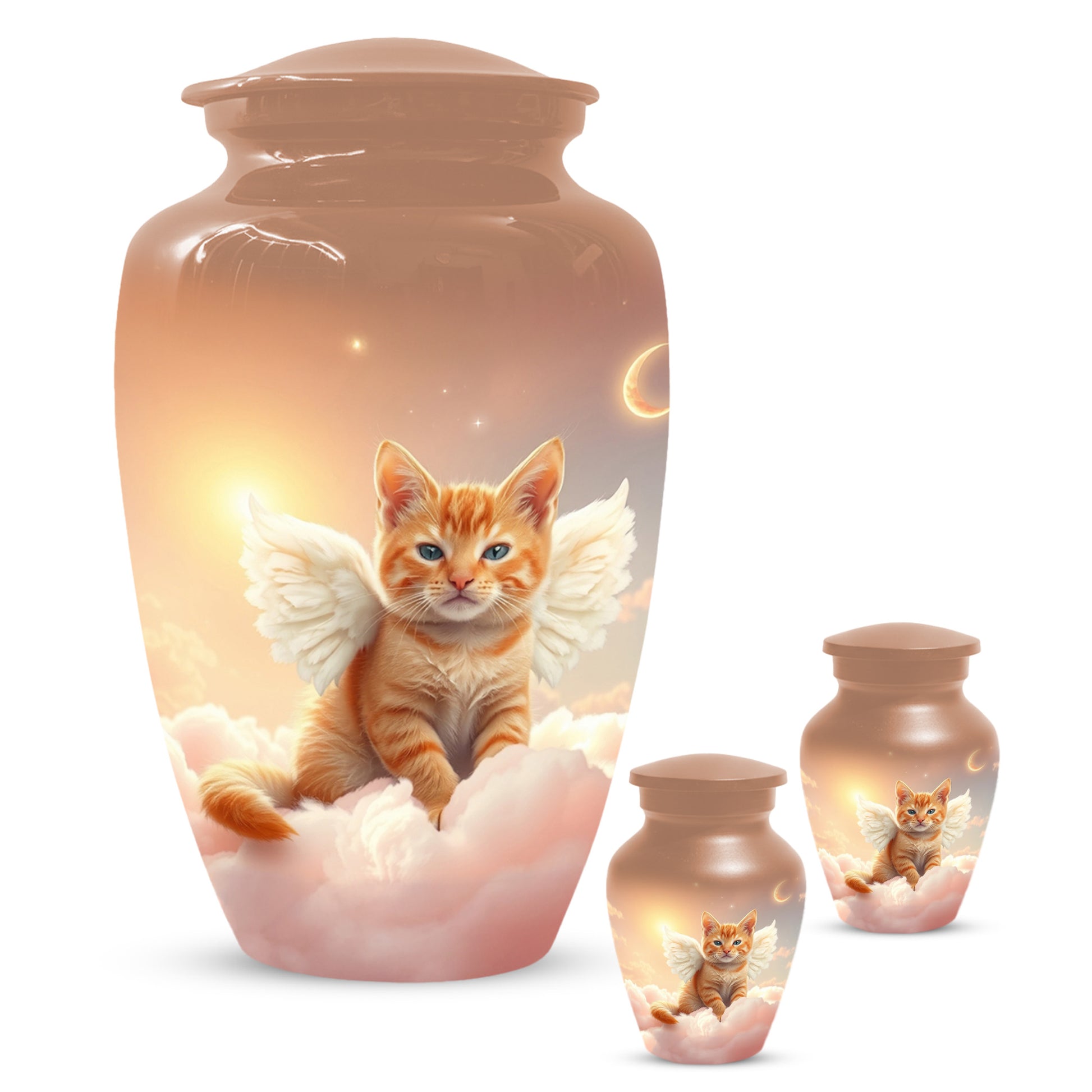 Angel Cat Urn for Ashes - Personalized Pet Memorial | Custom Metal Cremation Urn