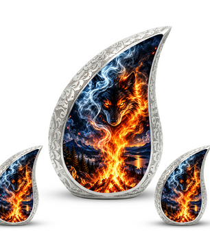 Wolf Cremation Urn for Ashes, Fire and Ice Wolf Adult Memorial Urn