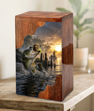 Fishing Cremation Urn – Wooden Urn for Human Ashes | Gone Fishing Memorial Urn