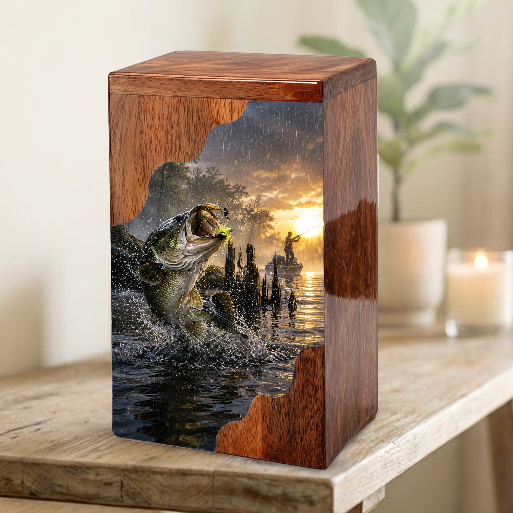 Fishing Cremation Urn – Wooden Urn for Human Ashes | Gone Fishing Memorial Urn