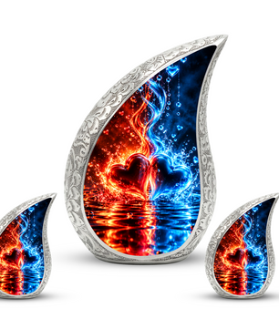 Heart Urn for Ashes, Red and Blue Hearts Aluminum Cremation Urn
