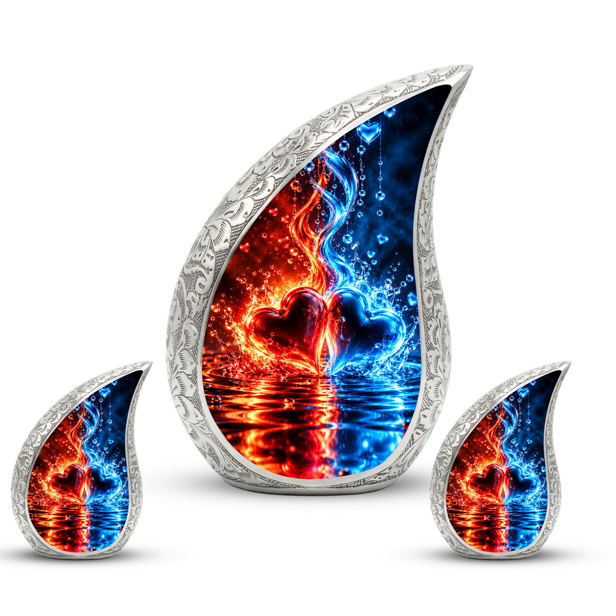 Heart Urn for Ashes, Red and Blue Hearts Aluminum Cremation Urn