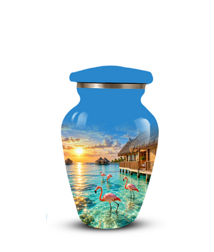 Adult Cremation Urn for Ashes, Personalized Aluminum Adult Urn, Tropical Beach Flamingo Memorial Urn
