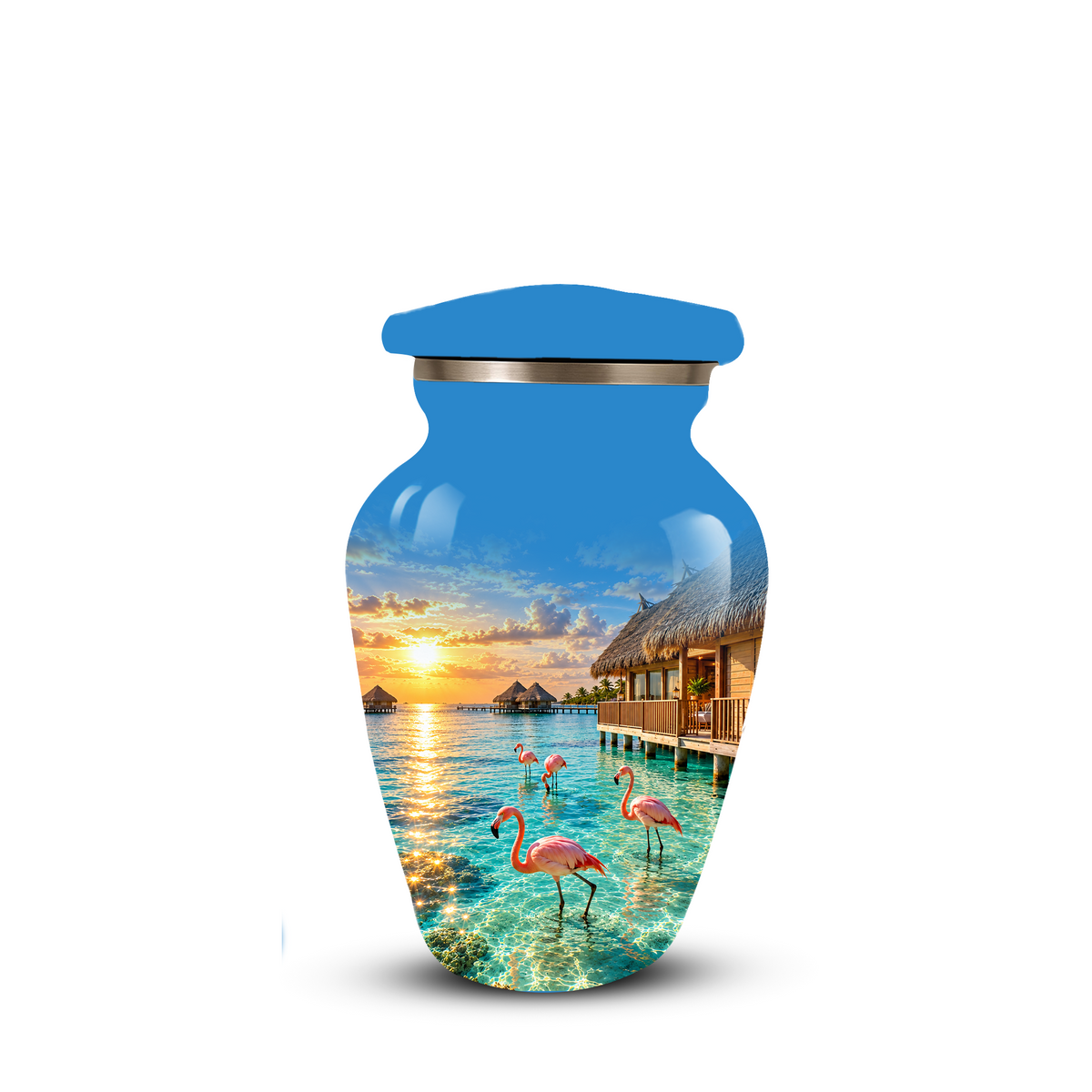 Adult Cremation Urn for Ashes, Personalized Aluminum Adult Urn, Tropical Beach Flamingo Memorial Urn