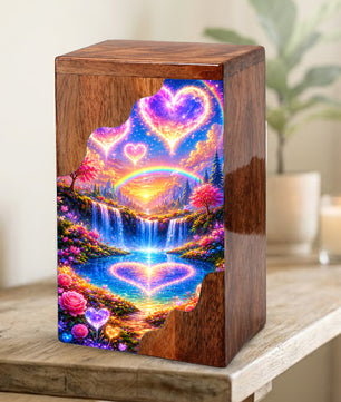 Heart Heaven Wooden Cremation Urn – Rainbow Waterfall Memorial Urn
