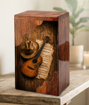 Personalized Wooden Cremation Urn for Dad, Guitar Memorial Urn