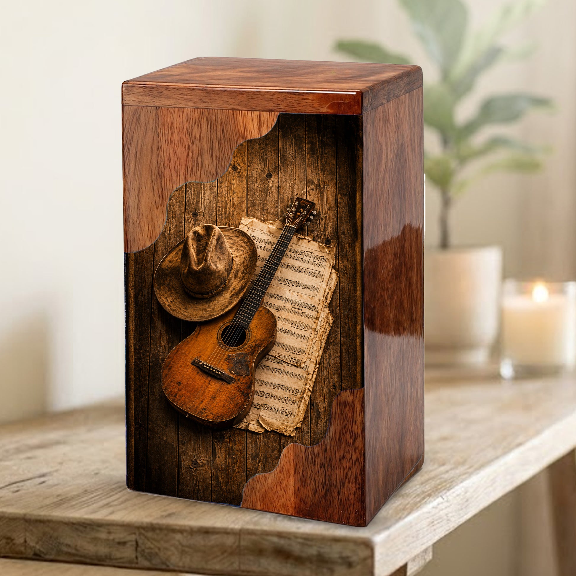 Personalized Wooden Cremation Urn for Dad, Guitar Memorial Urn
