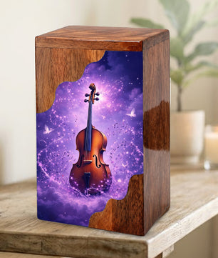 Violin Wooden Cremation Urn – Custom Music Memorial Urn | Wooden Urn for Human Ashes