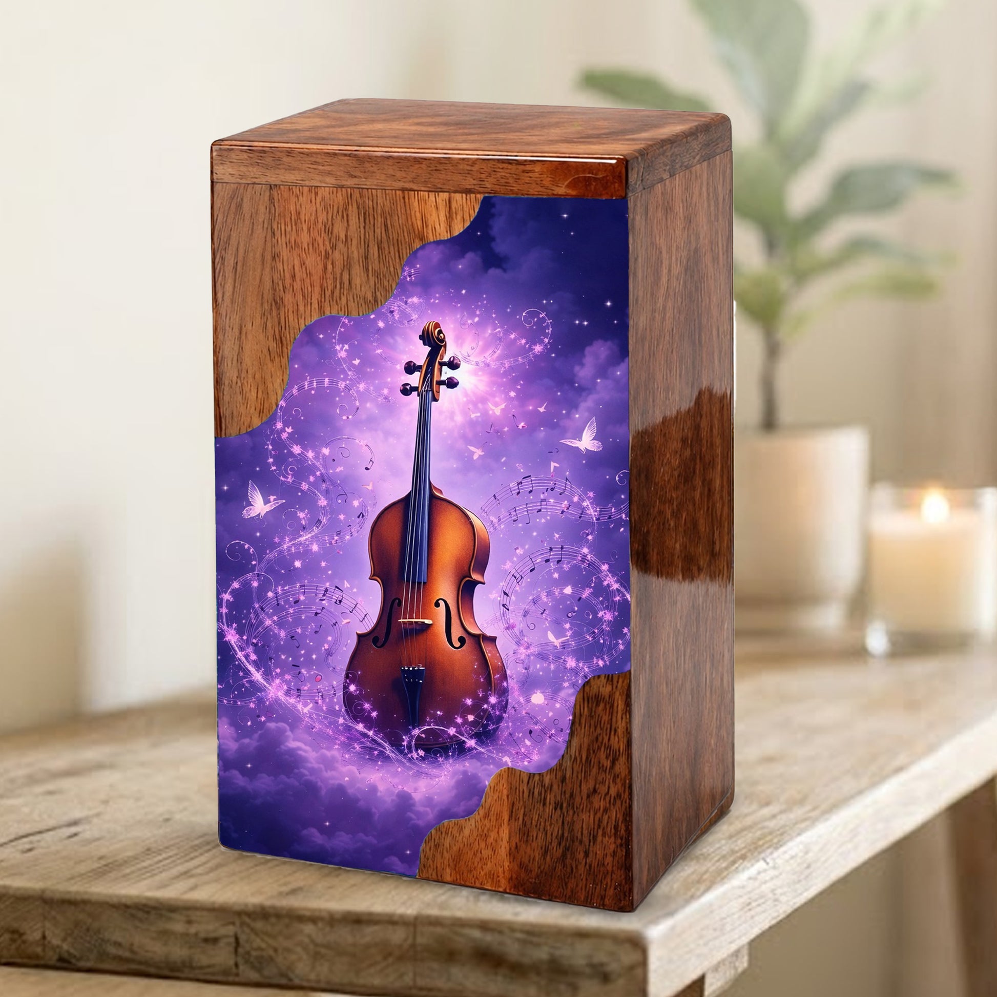 Violin Wooden Cremation Urn – Custom Music Memorial Urn | Wooden Urn for Human Ashes