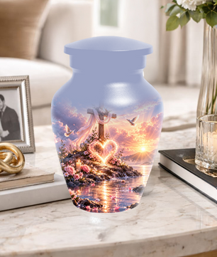 Christian Cremation Urn for Mom - Cross & Dove Extra Large Keepsake Urn