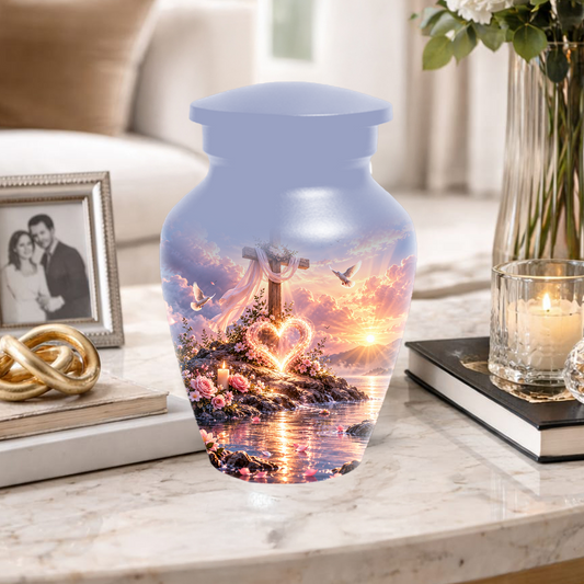 Christian Cremation Urn for Mom - Cross & Dove Extra Large Keepsake Urn