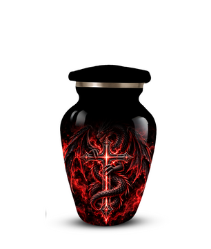 Red Dragon Cremation Urn – Dragon & Cross Adult Memorial Urn for Ashes