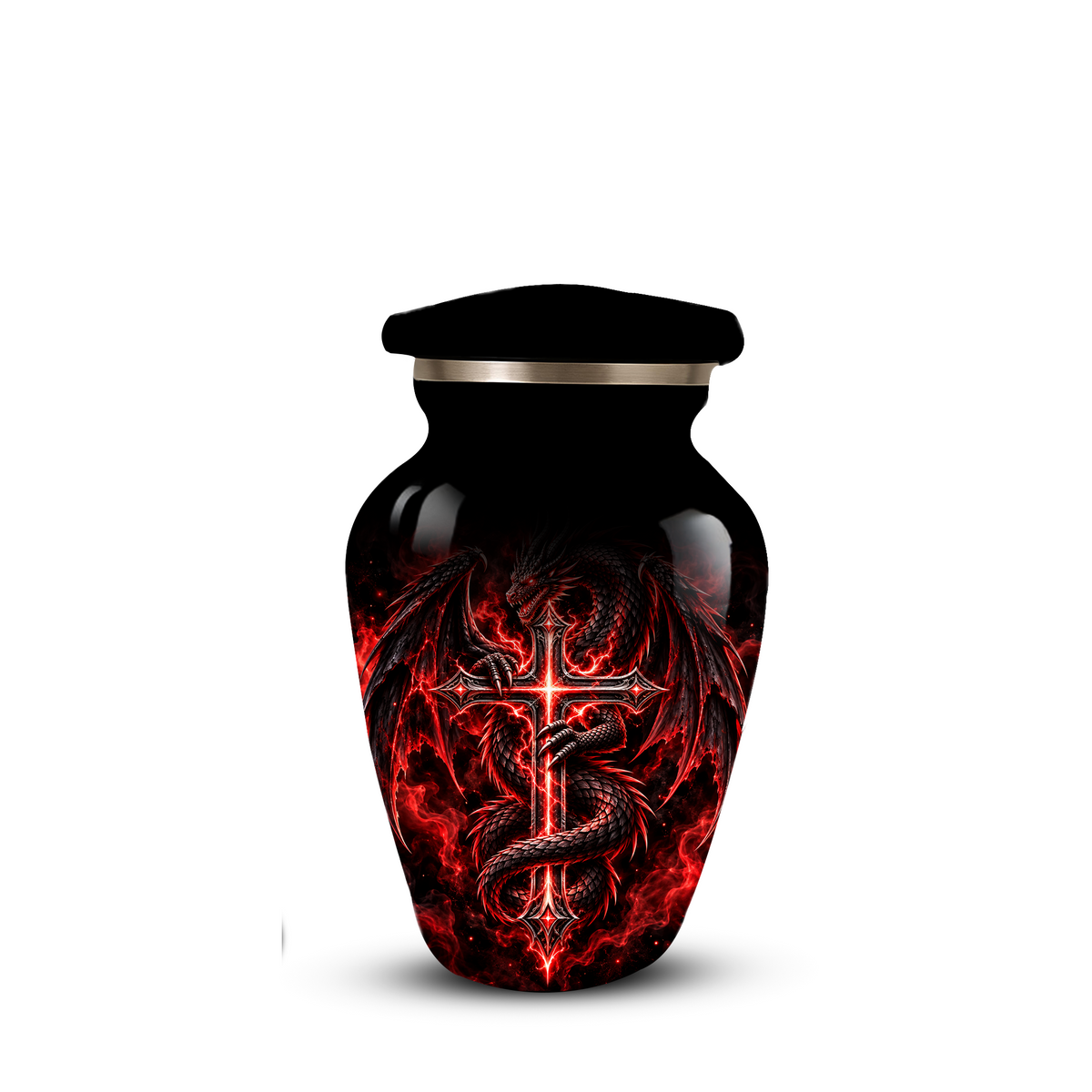 Red Dragon Cremation Urn – Dragon & Cross Adult Memorial Urn for Ashes