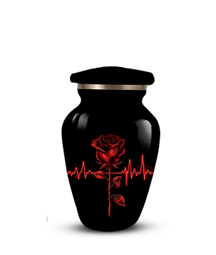 Red Rose Heartbeat Adult Urn for Ashes – Black Adult Cremation Urn, Memorial Urn for Adult Ashes